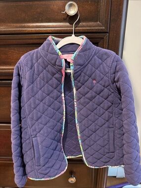 Lilly Pulitzer Quilted Purple Girls' Fleece Jacket with Multicolor Trim